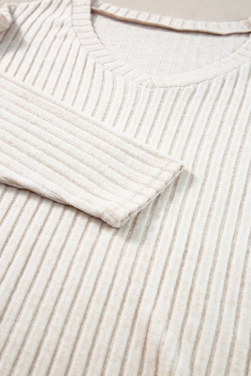 Ribbed Knit Wide Leg Slouchy Two Piece Loungewear