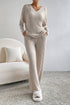 Ribbed Knit Wide Leg Slouchy Two Piece Loungewear
