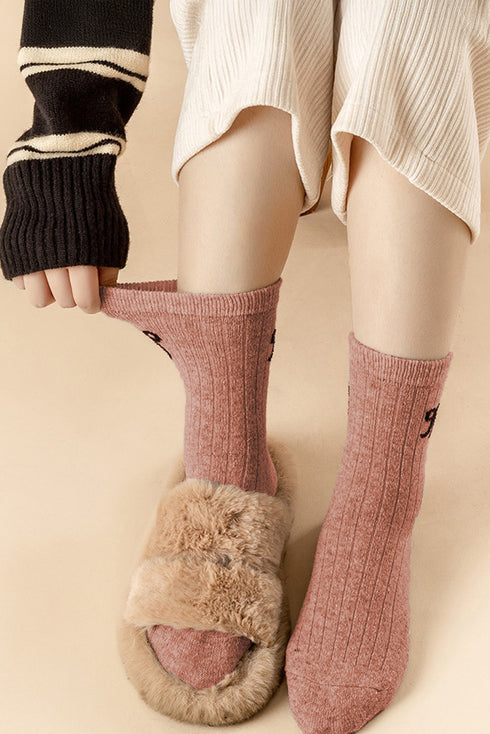 Ribbed Knit Wool Knee High Bow Accent Stockings