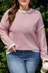 Ribbed Knitted Drop Shoulder Patchwork Long Sleeve Top