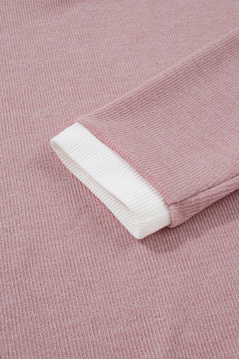 Ribbed Knitted Drop Shoulder Patchwork Long Sleeve Top