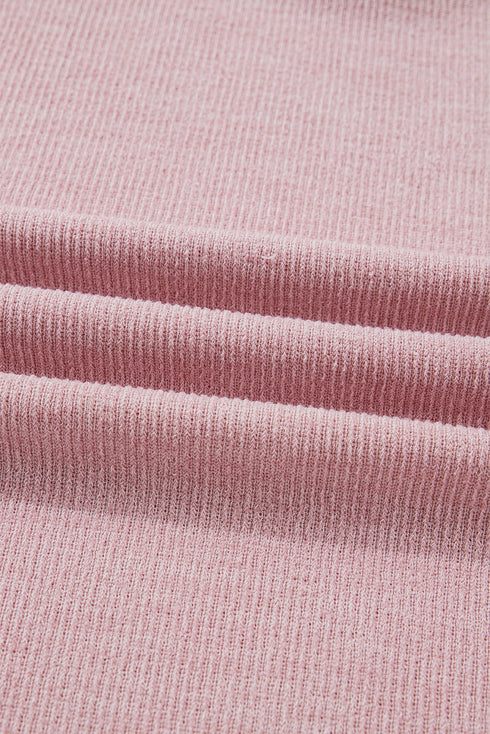 Ribbed Knitted Drop Shoulder Patchwork Long Sleeve Top