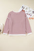 Ribbed Knitted Drop Shoulder Patchwork Long Sleeve Top