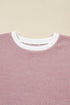 Ribbed Knitted Drop Shoulder Patchwork Long Sleeve Top