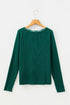 Ribbed Lace Neckline Button Accent Lettuce Edge Top