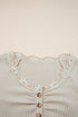 Ribbed Lace Neckline Button Accent Lettuce Edge Top