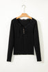 Ribbed Lace Neckline Button Accent Lettuce Edge Top