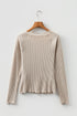 Ribbed Lace Neckline Button Accent Lettuce Edge Top
