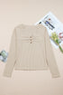 Ribbed Lace Neckline Button Accent Lettuce Edge Top