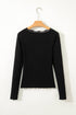 Ribbed Lace Neckline Button Accent Lettuce Edge Top