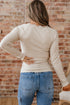 Ribbed Lace Neckline Button Accent Lettuce Edge Top