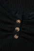 Ribbed Lace Neckline Button Accent Lettuce Edge Top
