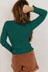 Ribbed Lace Neckline Button Accent Lettuce Edge Top