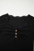 Ribbed Lace Neckline Button Accent Lettuce Edge Top