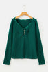 Ribbed Lace Neckline Button Accent Lettuce Edge Top