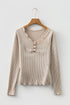 Ribbed Lace Neckline Button Accent Lettuce Edge Top