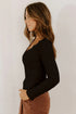 Ribbed Lace Neckline Button Accent Lettuce Edge Top