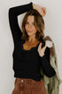 Ribbed Lace Neckline Button Accent Lettuce Edge Top