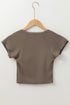 Ribbed Lace Spliced Criss Cross V Neck T Shirt