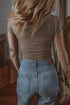 Ribbed Lace Spliced Criss Cross V Neck T Shirt