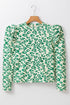 Ribbed Leopard Print Mock Neck Puff Sleeve Blouse