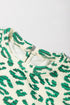 Ribbed Leopard Print Mock Neck Puff Sleeve Blouse