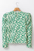 Ribbed Leopard Print Mock Neck Puff Sleeve Blouse