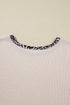 Ribbed Leopard Trim Round Neck Long Sleeve Top