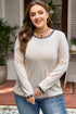 Ribbed Leopard Trim Round Neck Long Sleeve Top