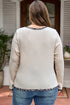 Ribbed Leopard Trim Round Neck Long Sleeve Top