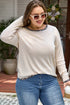 Ribbed Leopard Trim Round Neck Long Sleeve Top