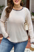 Ribbed Leopard Trim Round Neck Long Sleeve Top