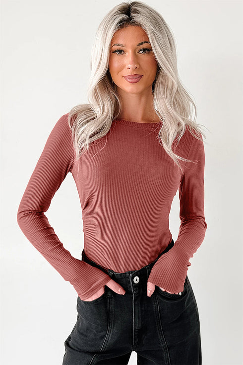 Ribbed Long Sleeve Crewneck Stretch Essential Bodysuit