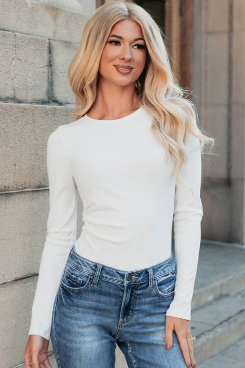 Ribbed Long Sleeve Crewneck Stretch Essential Bodysuit
