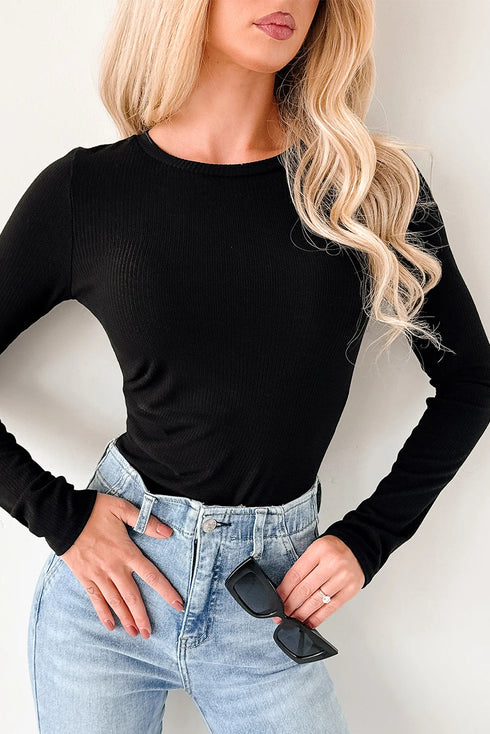 Ribbed Long Sleeve Crewneck Stretch Essential Bodysuit