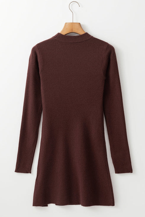 Ribbed Mock Neck Long Sleeve Sweater Dress