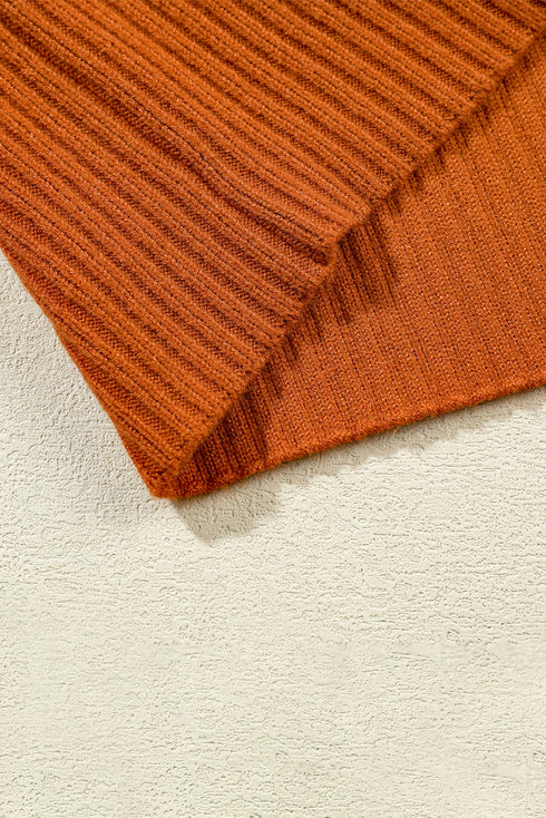 Ribbed Mock Neck Patch Pocket Drop Shoulder Short Sleeve Sweater