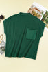 Ribbed Mock Neck Patch Pocket Drop Shoulder Short Sleeve Sweater