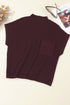 Ribbed Mock Neck Patch Pocket Drop Shoulder Short Sleeve Sweater