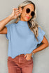 Ribbed Mock Neck Patch Pocket Drop Shoulder Short Sleeve Sweater