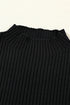 Ribbed Mock Neck Patch Pocket Drop Shoulder Short Sleeve Sweater