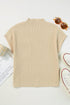 Ribbed Mock Neck Patch Pocket Drop Shoulder Short Sleeve Sweater