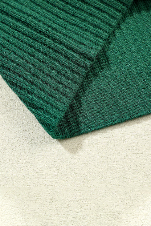 Ribbed Mock Neck Patch Pocket Drop Shoulder Short Sleeve Sweater