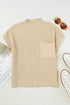 Ribbed Mock Neck Patch Pocket Drop Shoulder Short Sleeve Sweater