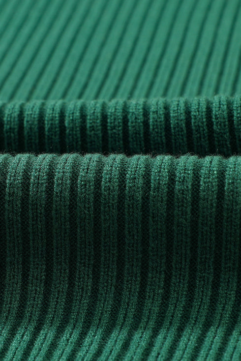 Ribbed Mock Neck Patch Pocket Drop Shoulder Short Sleeve Sweater