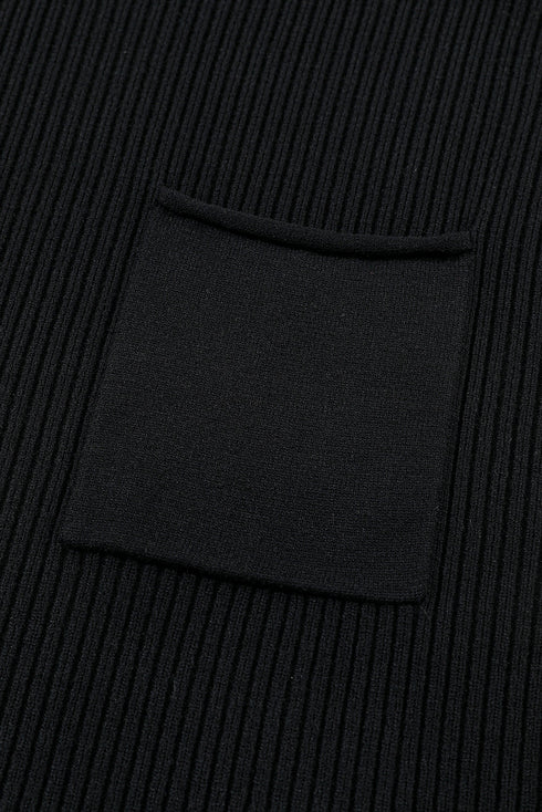 Ribbed Mock Neck Patch Pocket Drop Shoulder Short Sleeve Sweater