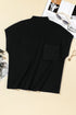 Ribbed Mock Neck Patch Pocket Drop Shoulder Short Sleeve Sweater