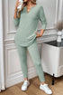 Ribbed Notched Neck Knit Long Sleeve Lounge Set