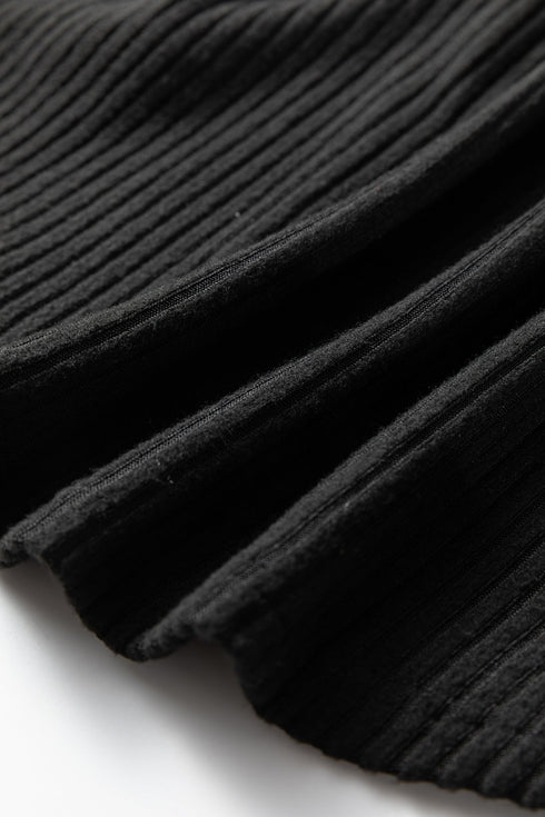 Ribbed Notched Neck Knit Long Sleeve Lounge Set