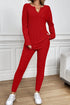 Ribbed Notched Neck Knit Long Sleeve Lounge Set
